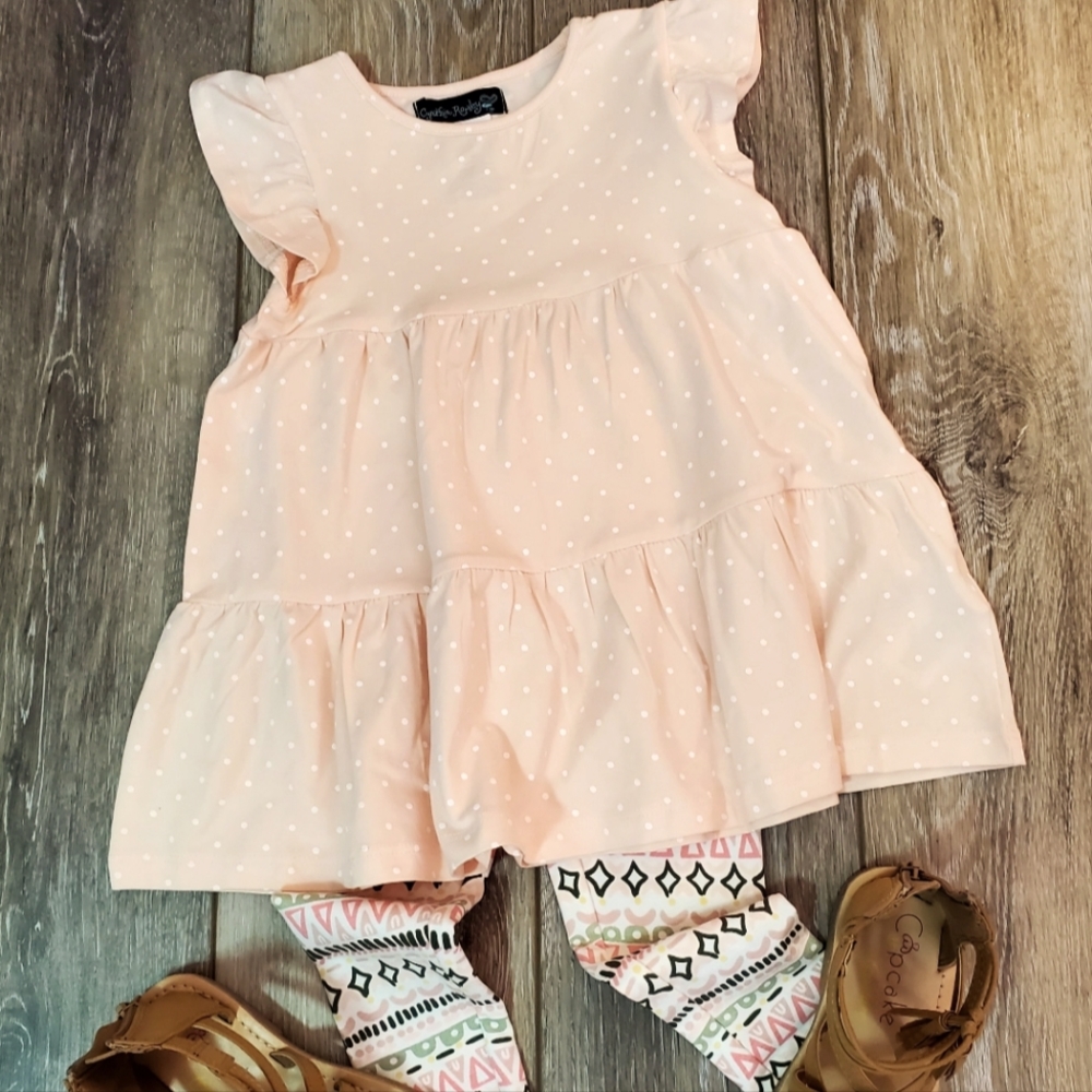 NEW Cynthia Rowley girls peach polka dot ruffled top and print legging Set 18mo